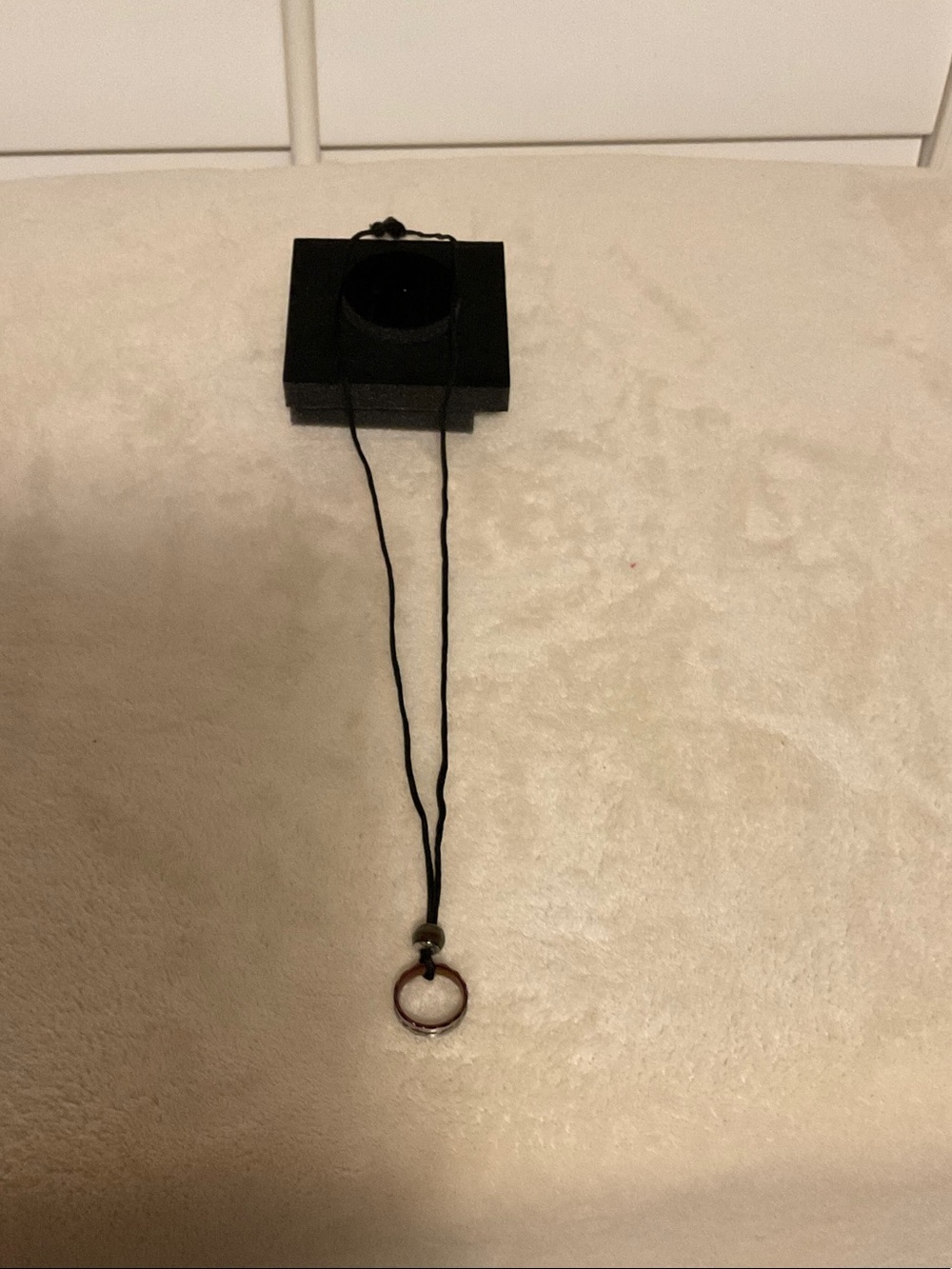 Minimal Black Cord Necklace with Brown Ring Pendant Accent
